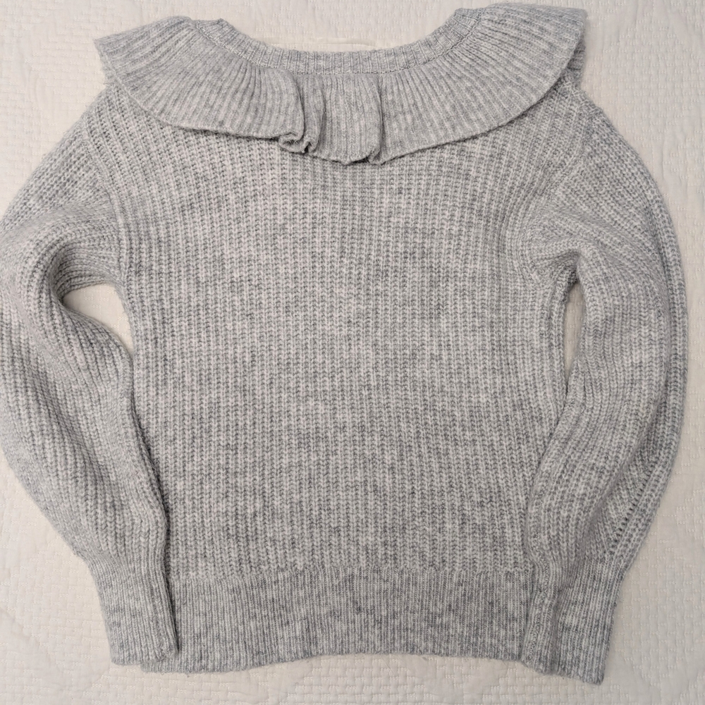 Gray Ruffled V-Neck Sweater - Picture 3 of 3
